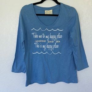 Caribbean Joe Beachy Blue Long Sleeve Tee. Petite M. EUC.